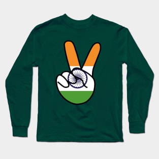 India Flag V Sign Long Sleeve T-Shirt